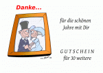 Hochzeitstag, Jubiläum. Gutschein als Ankündigung eines Geschenks.