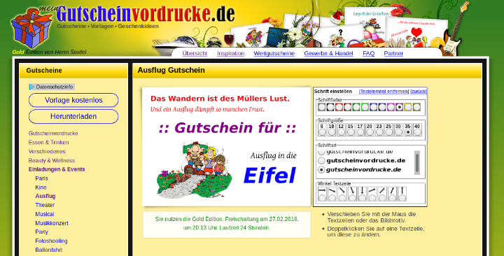Mit dem Editor Gutschein online selbst gestalten